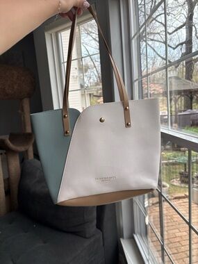 Two-Tone Cream & Light Blue Tote Bag